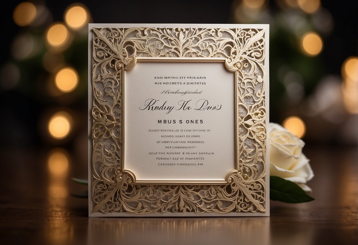 A wedding invitation with "We kindly request no plus ones" highlighted