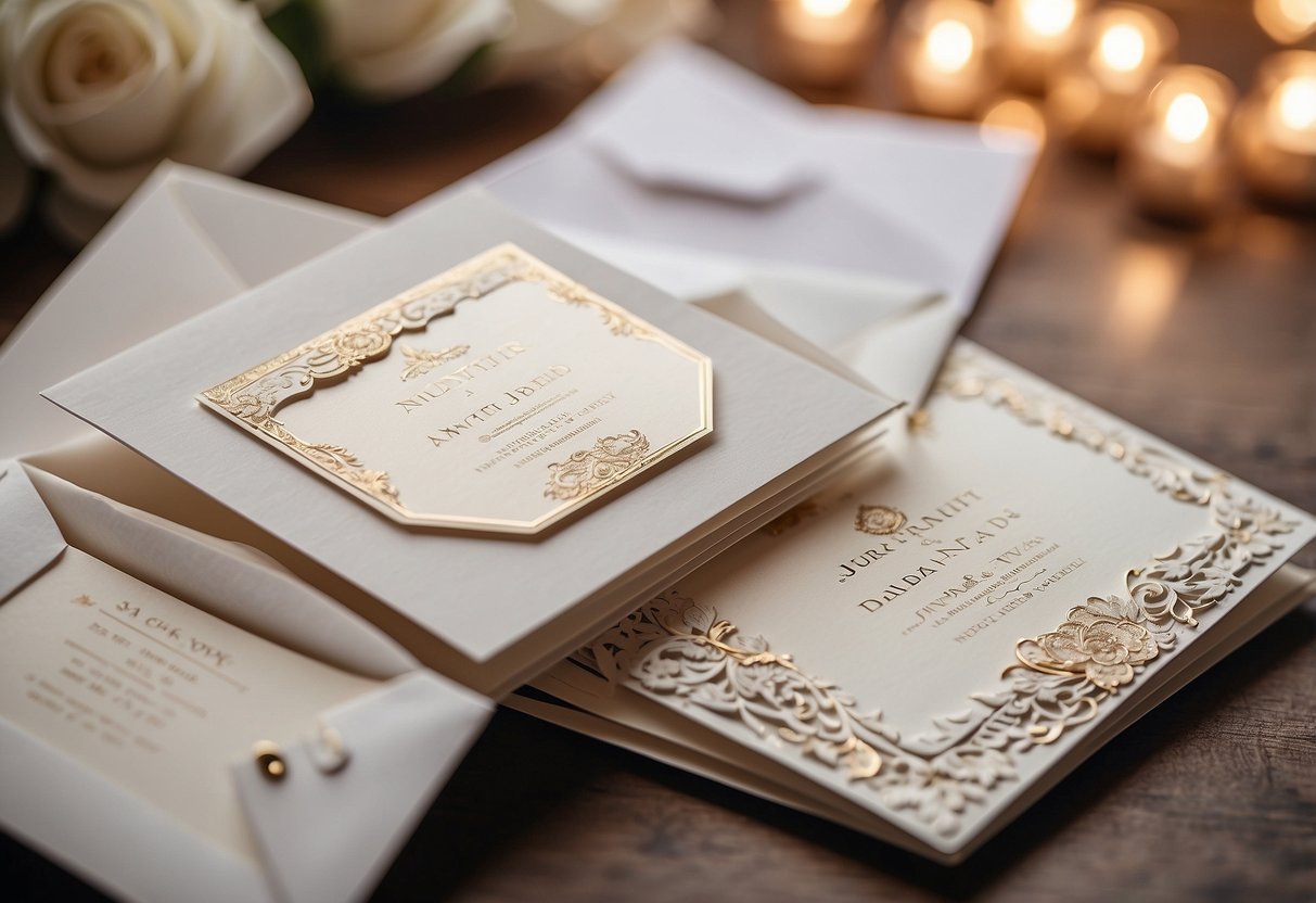 Wedding invitation envelopes with apartment numbers being addressed