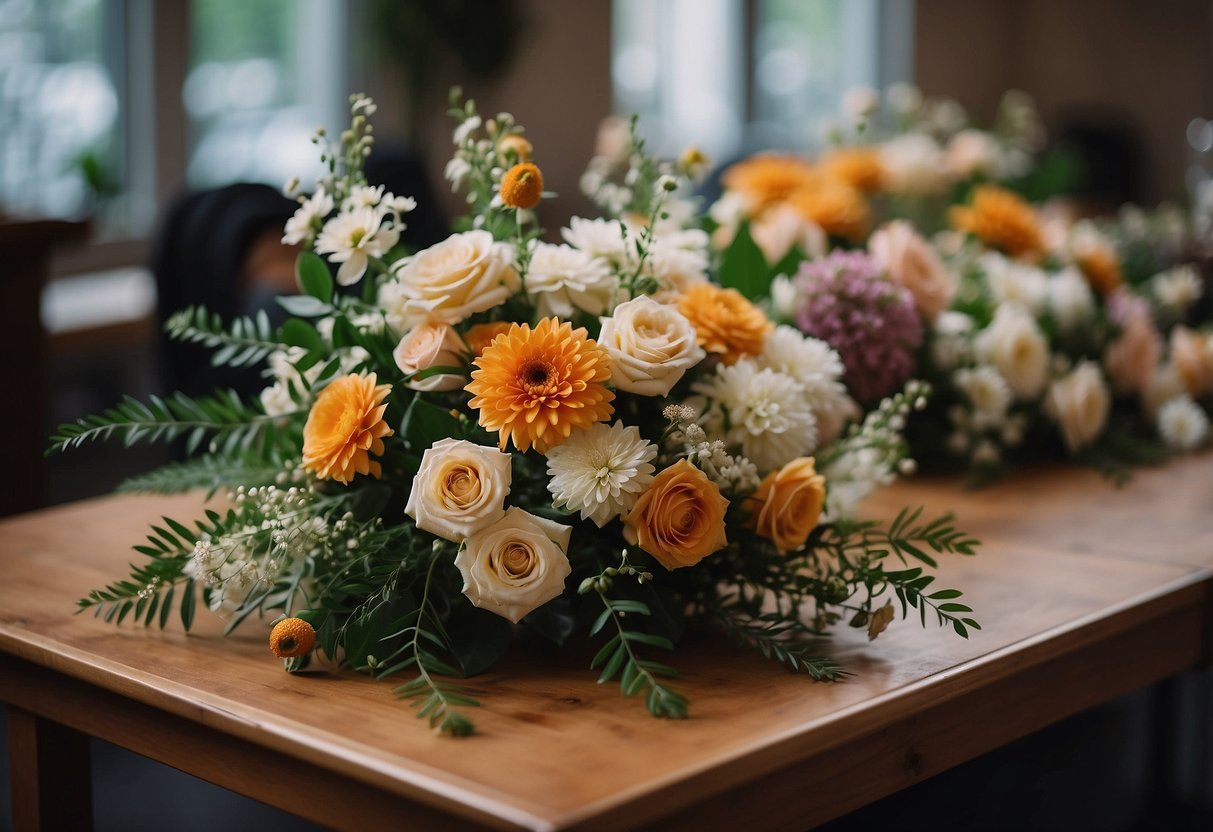 Floral arrangements being finalized for a wedding, three weeks before the big day