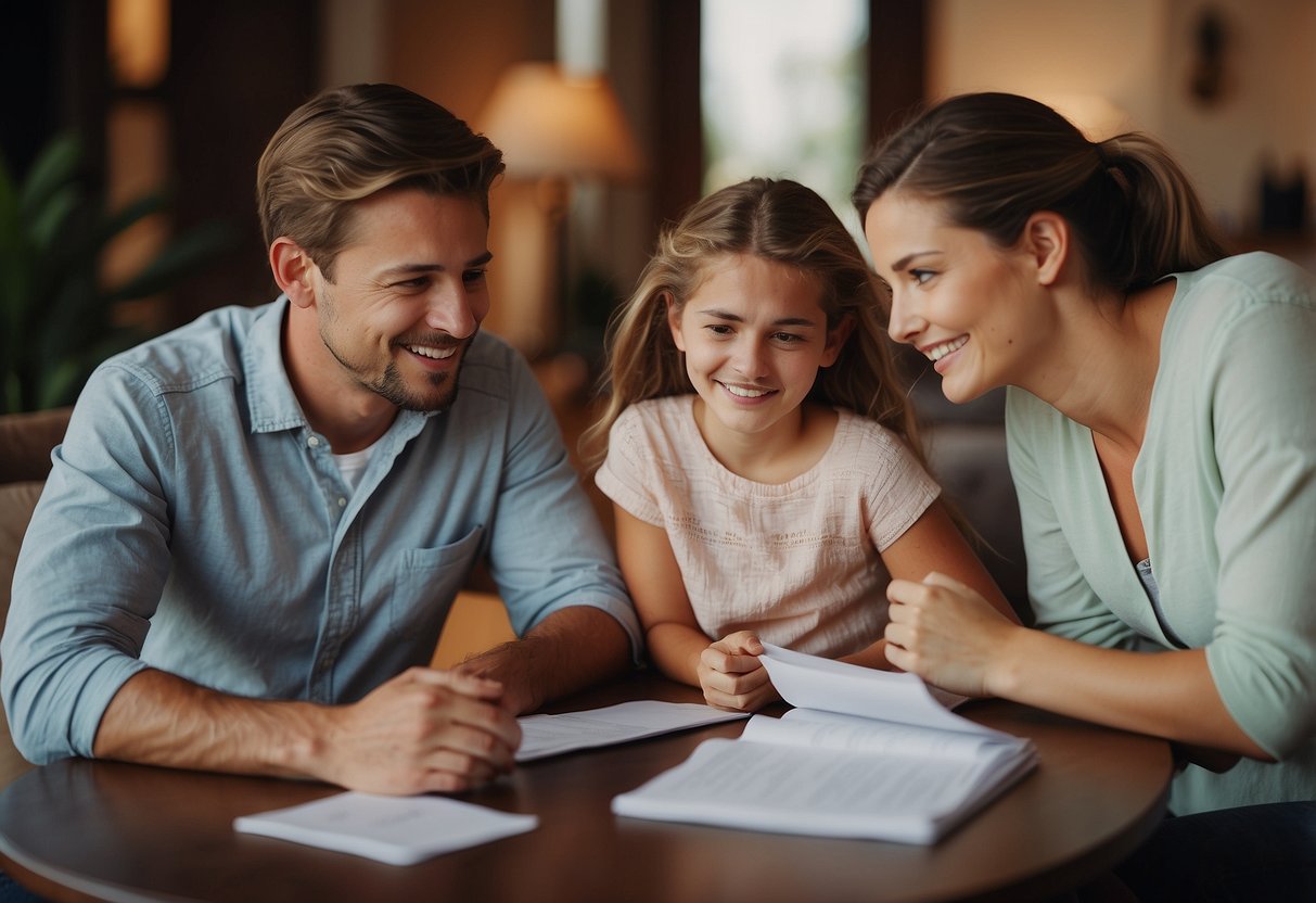 Two families discussing wedding plans and expenses