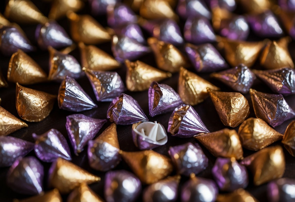 Hershey Kisses arranged in paper cones for wedding favors