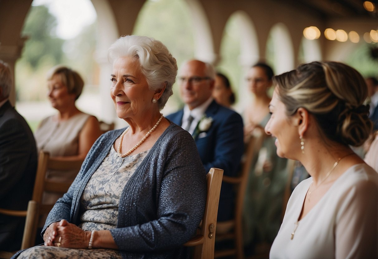 Grandmother of the Groom seated before the mother at a wedding