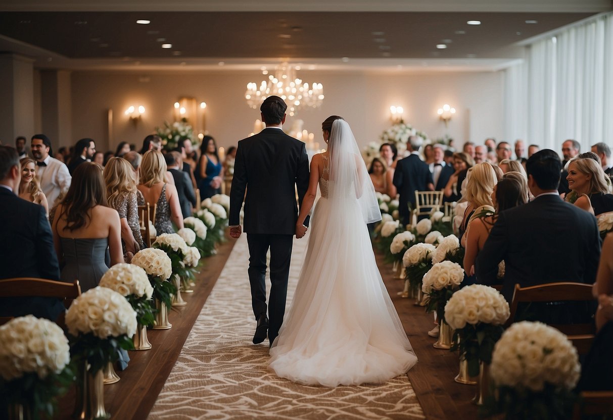 A lone figure walks confidently down the aisle, exuding strength and grace despite the absence of a traditional father figure