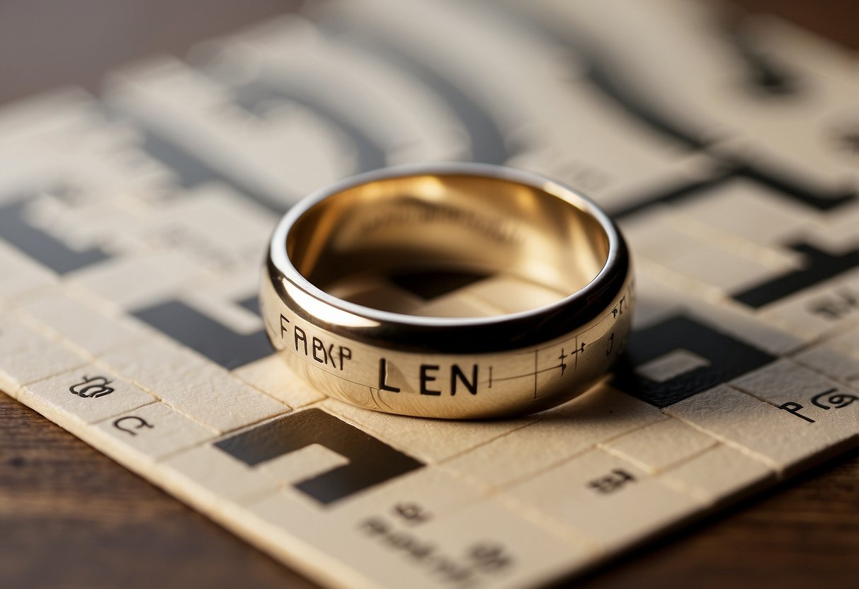 A wedding ring resting on a crossword puzzle, with the words "falling in love" and "same person" highlighted