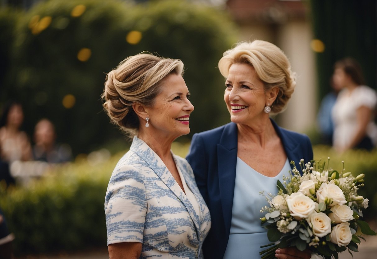 A mother of the bride should avoid wearing distracting patterns, such as bold stripes or busy florals, that could draw attention away from the bride