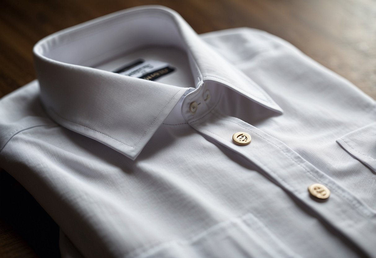 A neatly folded classic white Oxford wedding shirt on a clean, minimalist background