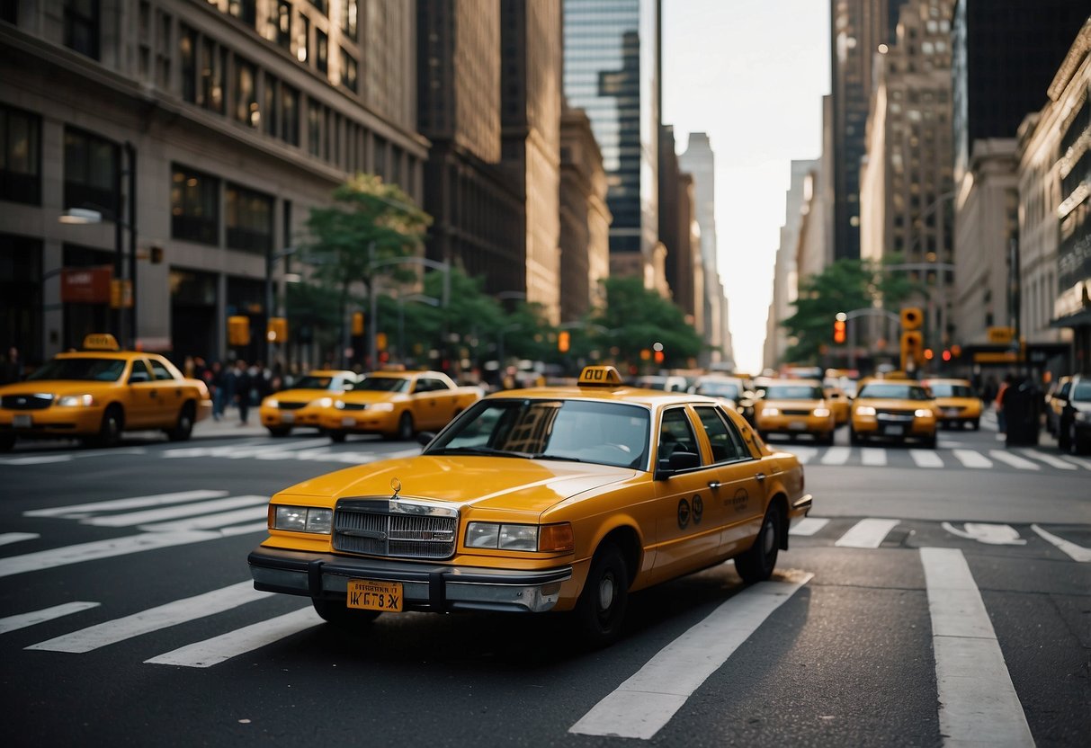 The bustling streets of New York City, with iconic skyscrapers and yellow taxis, create a vibrant backdrop for a wedding anniversary trip