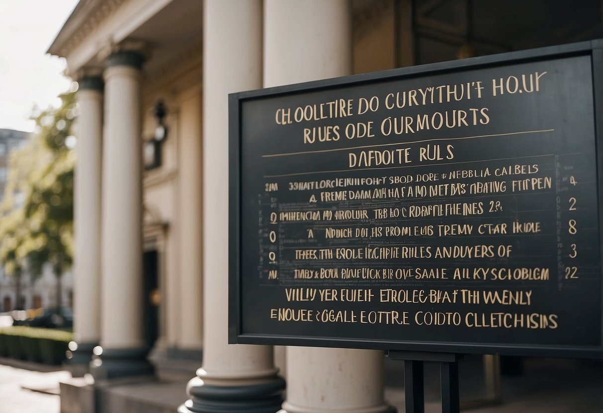 A sign outside the courthouse with rules and tips for wedding ceremonies