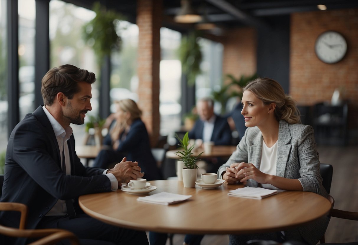 New partners discuss wedding expenses, while parents remain separate. Money is exchanged, tension evident