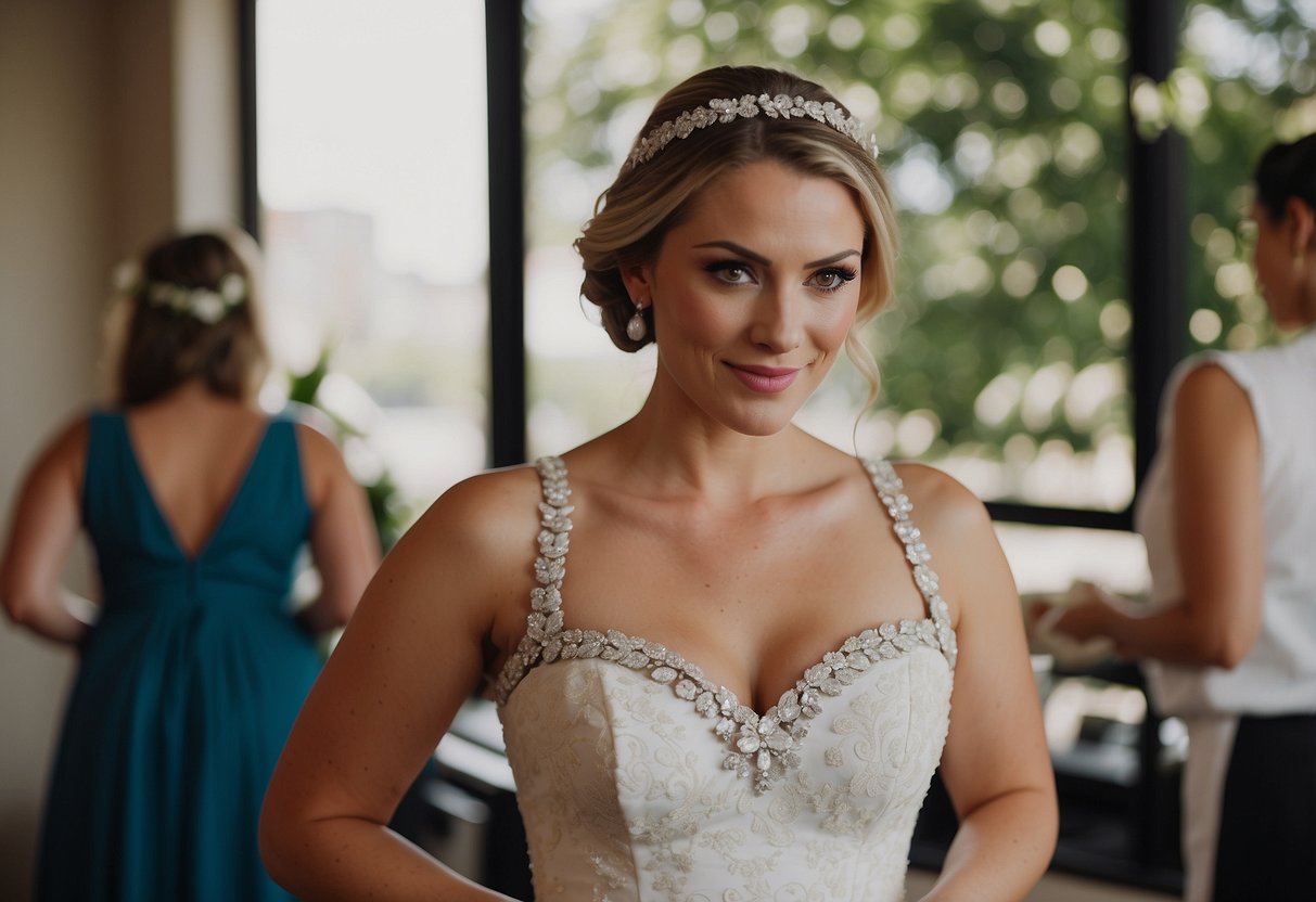 The maid of honor overlooks checking on the bride's mental well-being before the wedding