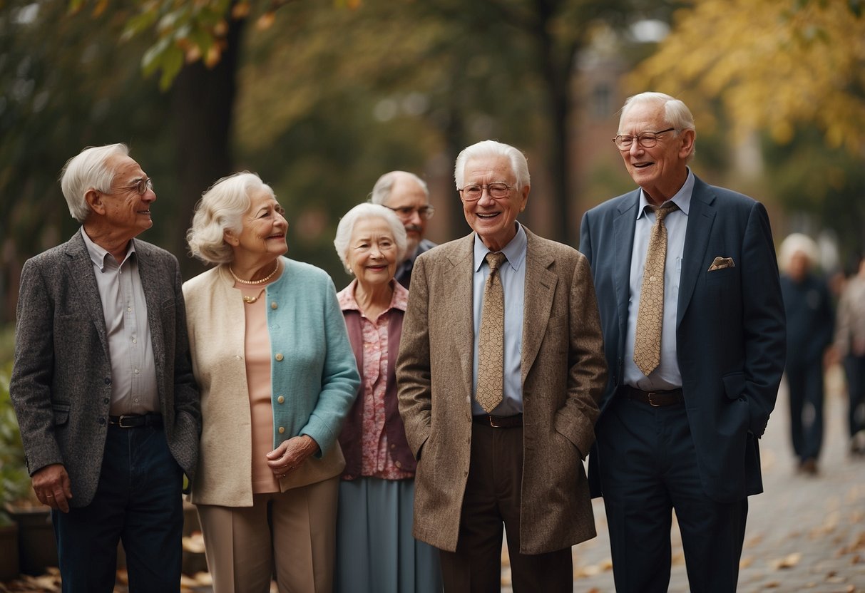 A couple standing before a group of elders, nodding in agreement