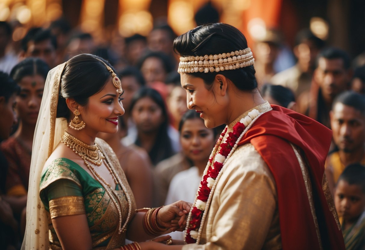 A traditional wedding ceremony with cultural rituals and symbols