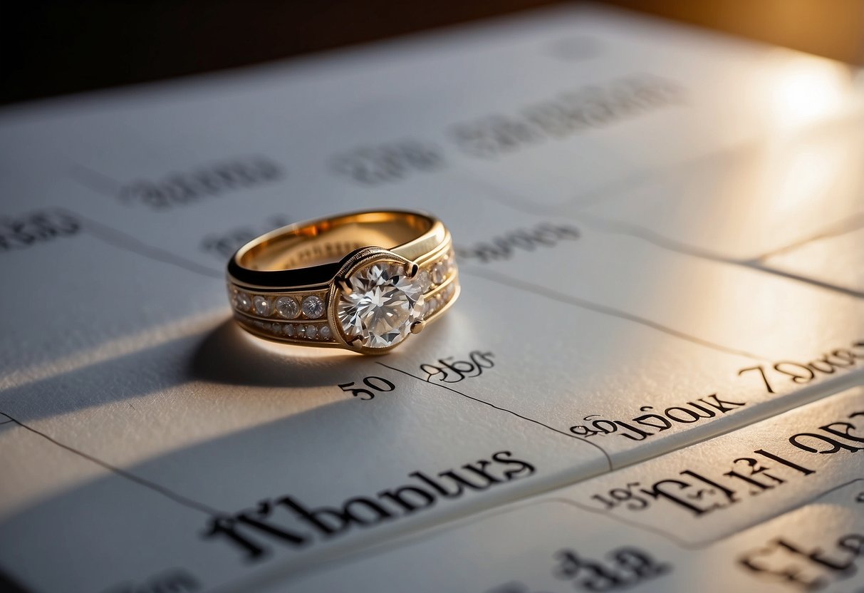 A wedding ring placed on a calendar marking the 50th year