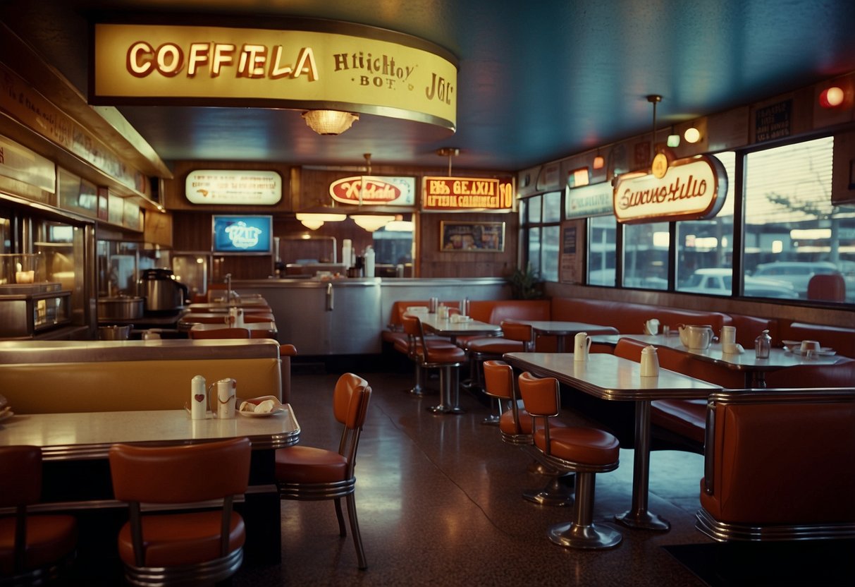 A timeline of changing meeting places: 1950s diner, 1970s disco, 1990s coffee shop, 2010s dating app