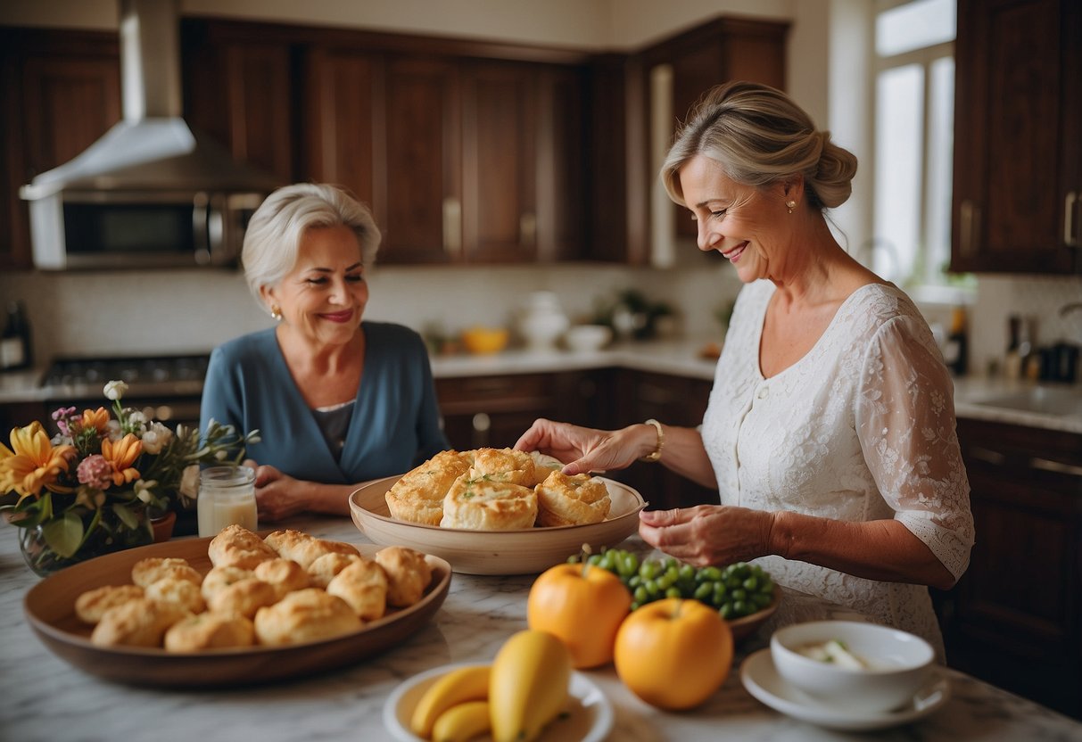 The groom's mother and the bride prepare breakfast together