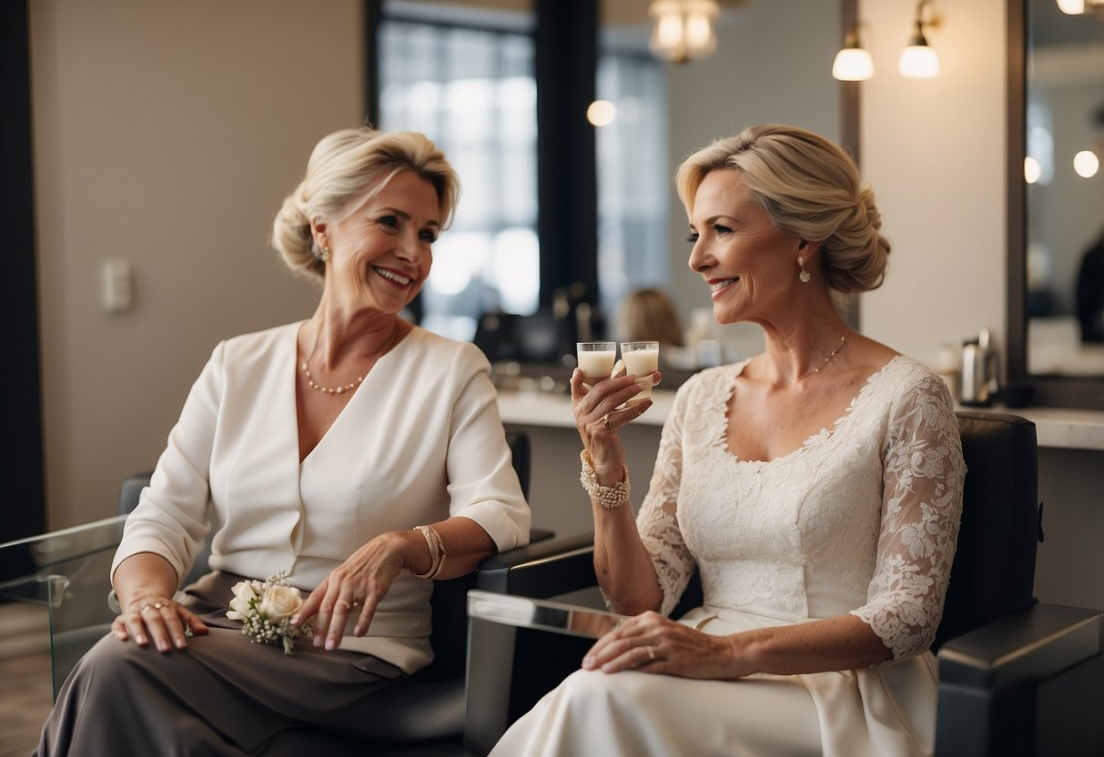 The bride and groom's mother enjoy pampering at the salon together