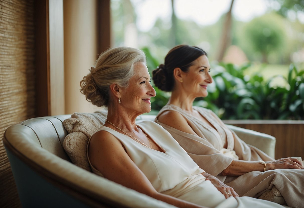 The groom's mother and bride relax side by side during a spa treatment