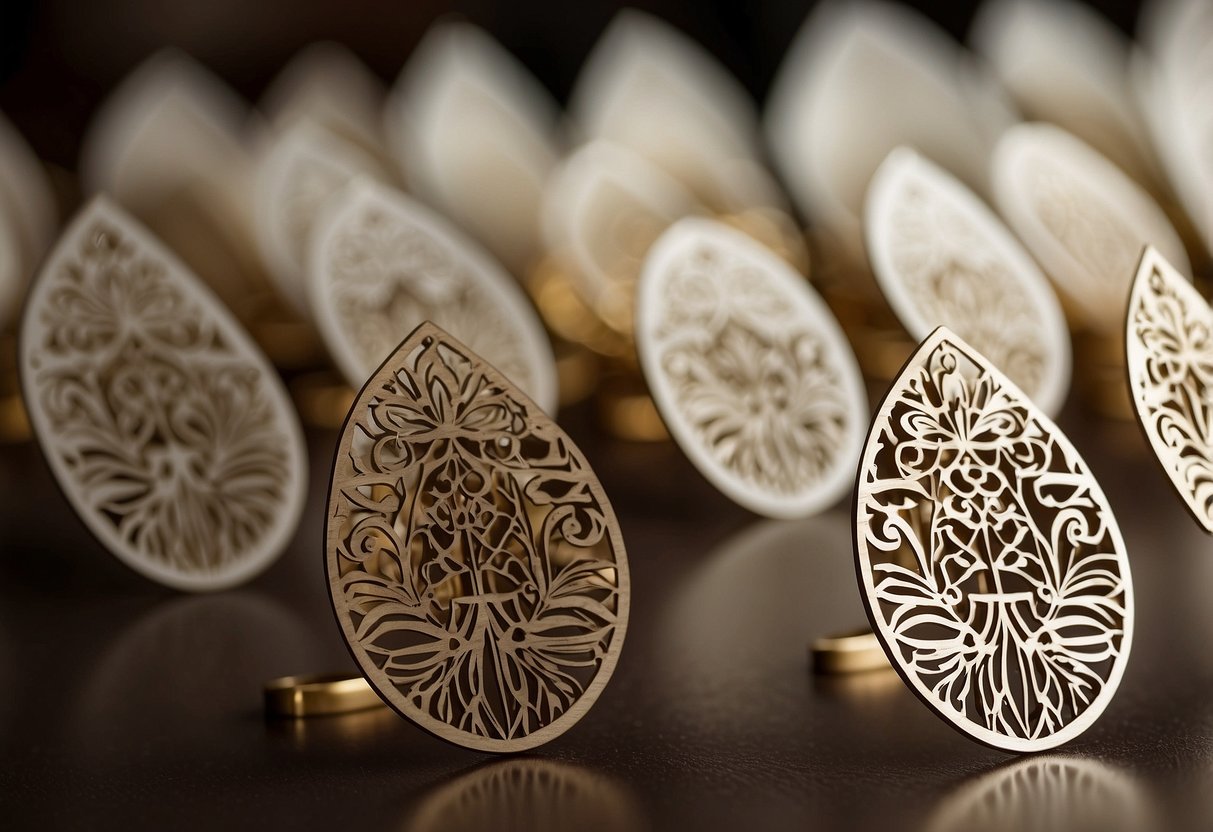 Laser-cut shapes arranged on elegant wedding place cards