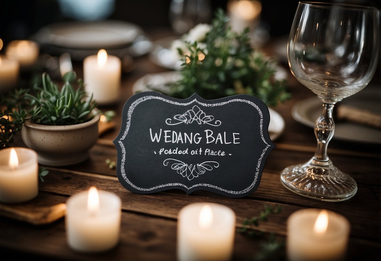 Chalkboard labels with handwritten wedding place card ideas