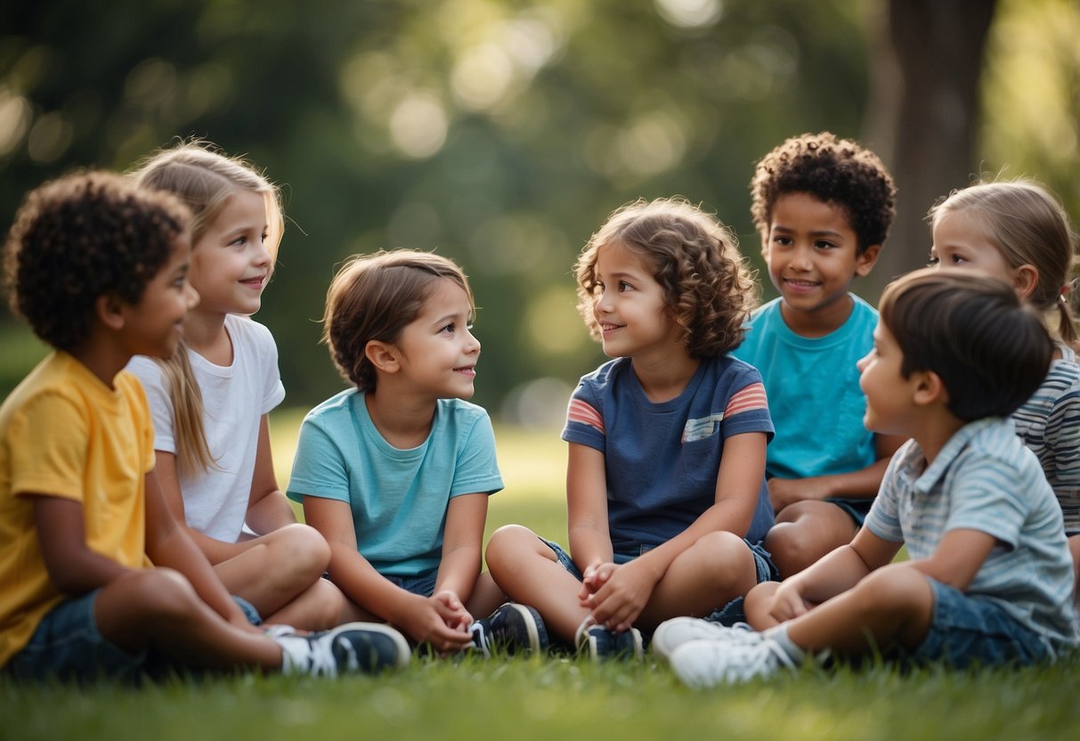 A group of children sitting in a circle, eagerly listening and speaking to each other, demonstrating the importance of language comprehension