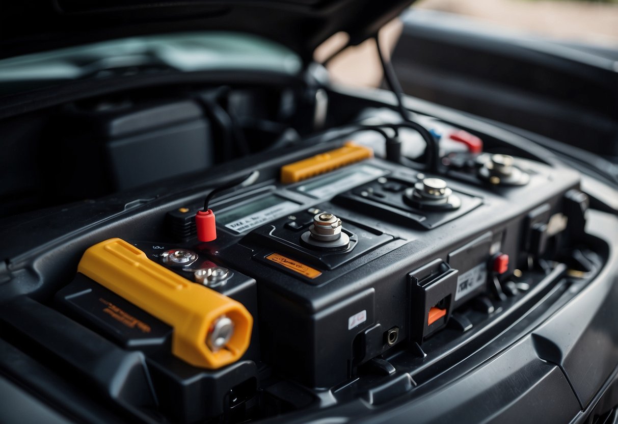 A car battery being charged without disconnecting cables