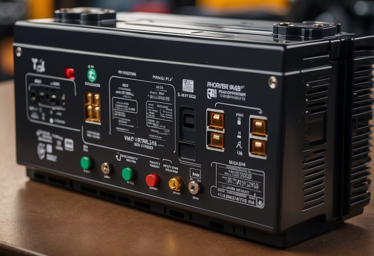 A car battery with visible vent holes, surrounded by different design variations and safety features