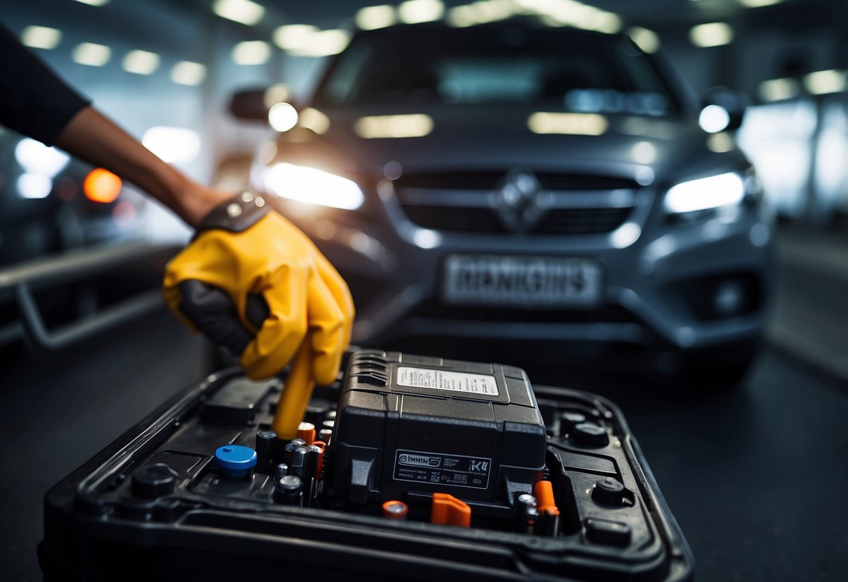 The car battery is connected to the braking system components. Regular maintenance ensures proper function