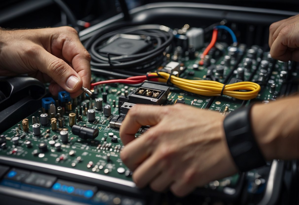 A person gathers tools and components to install a car stereo