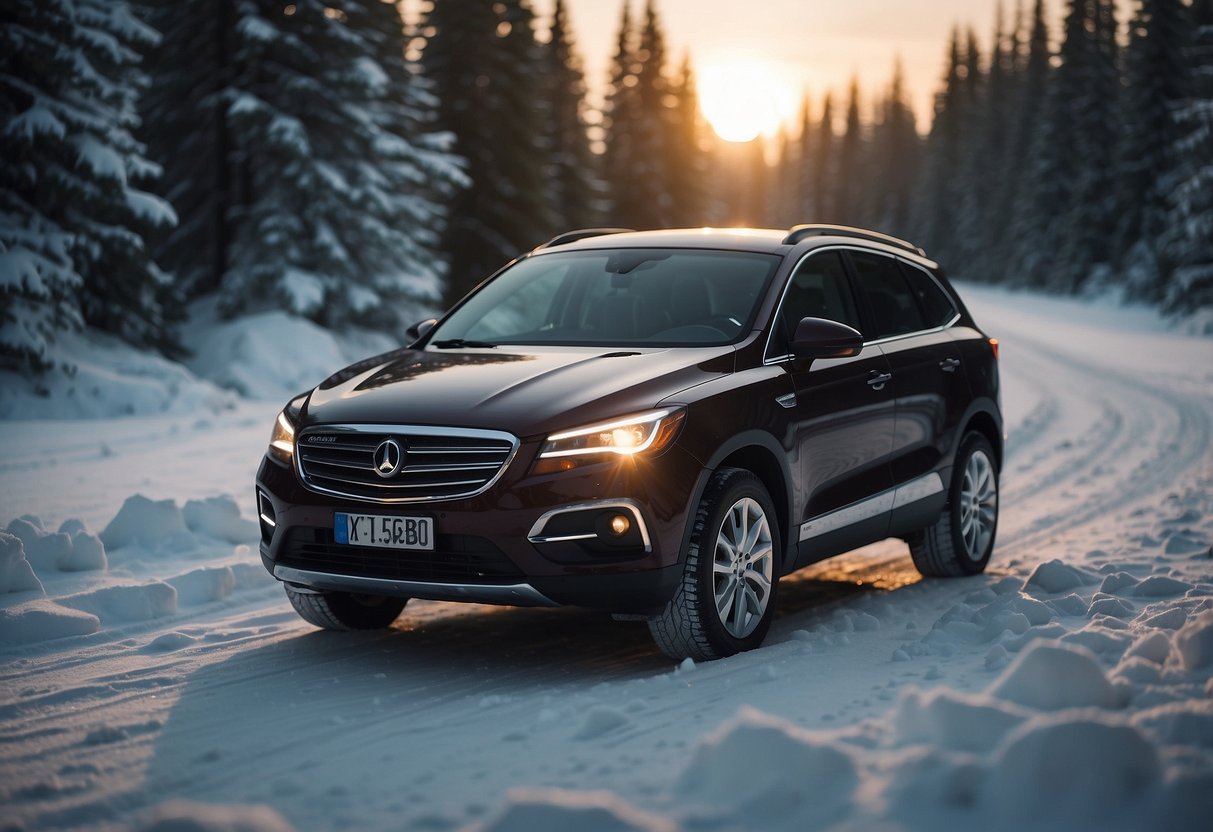 A car with a Duracell battery starts effortlessly in a snowy, remote location