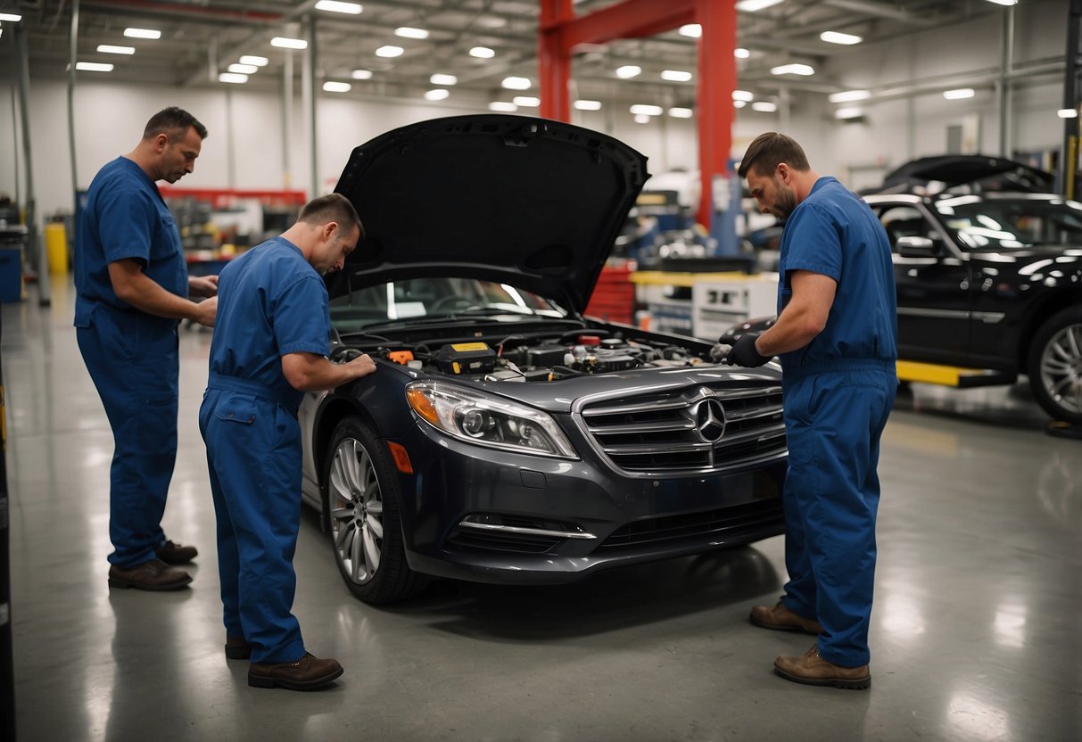 Costco technicians installing car batteries for various vehicles