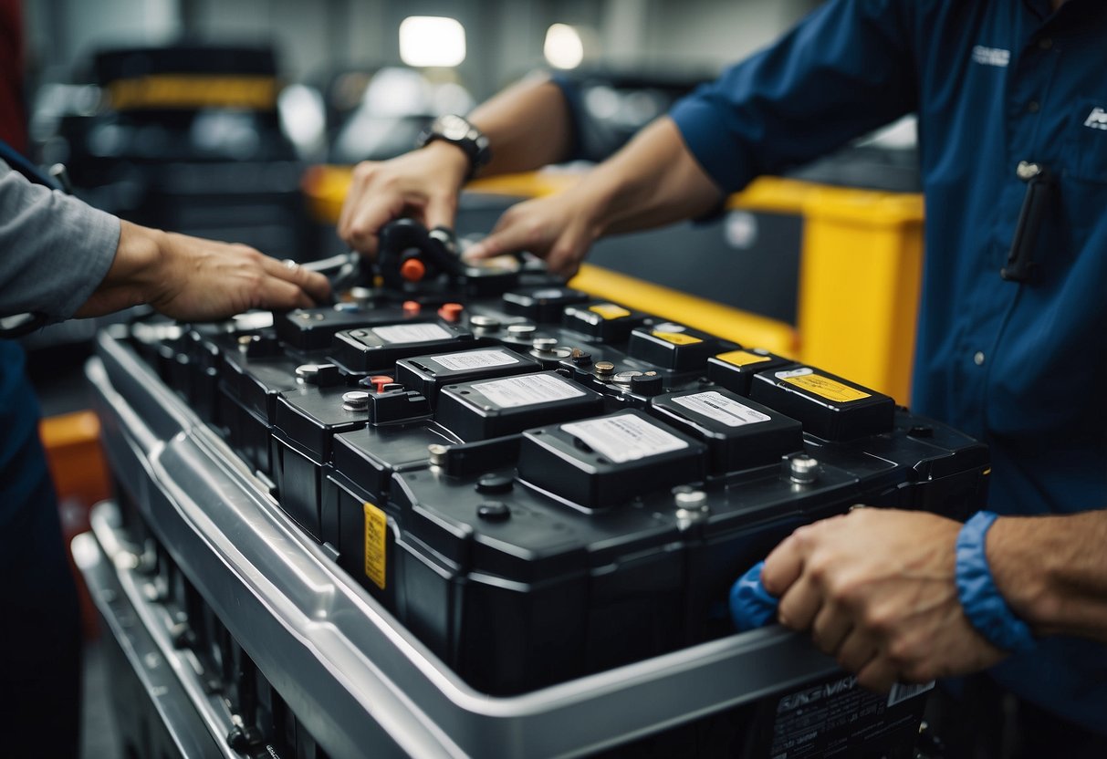 A car battery being replaced at a Costco auto service center