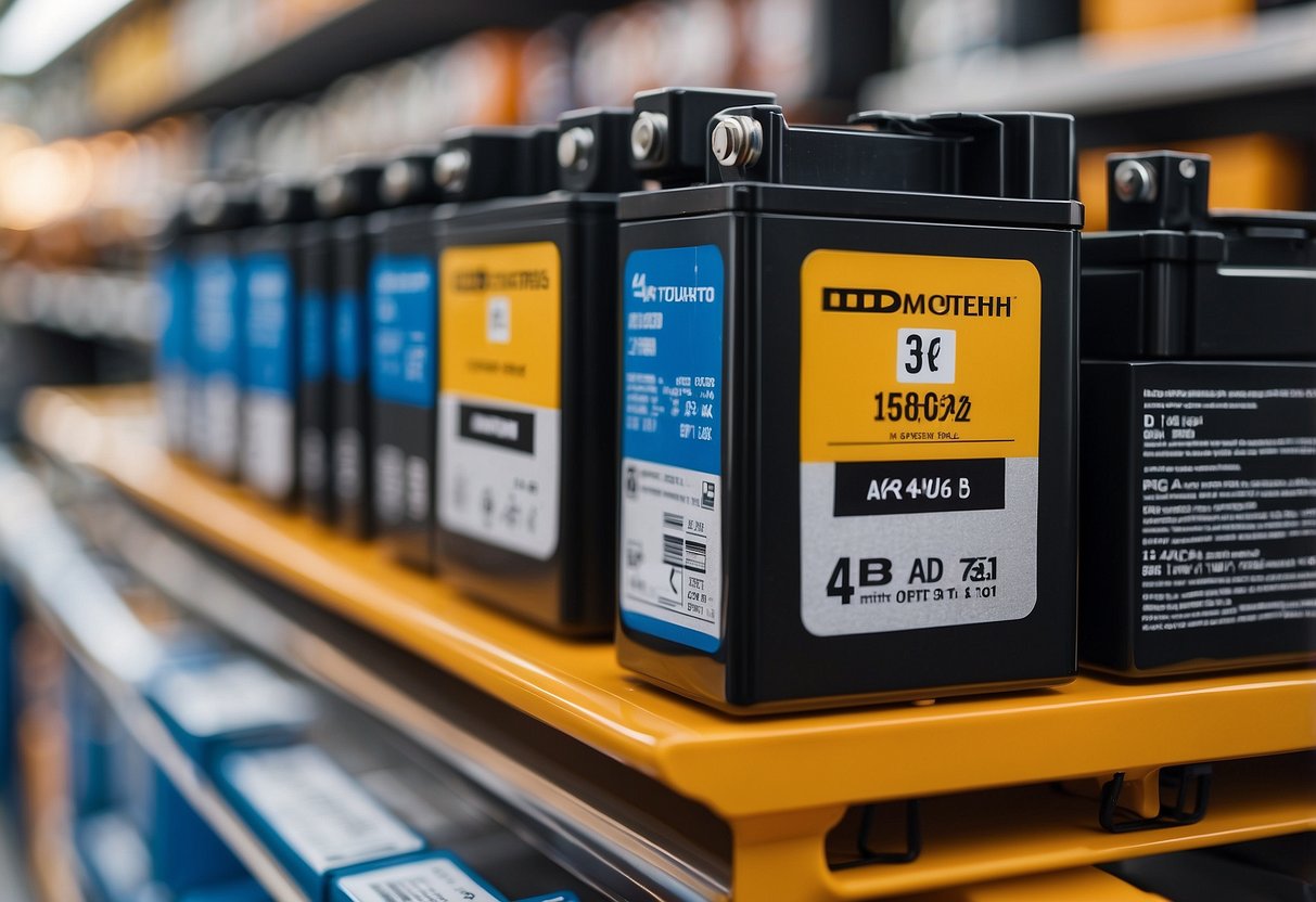 A car battery on a store shelf with a high price tag