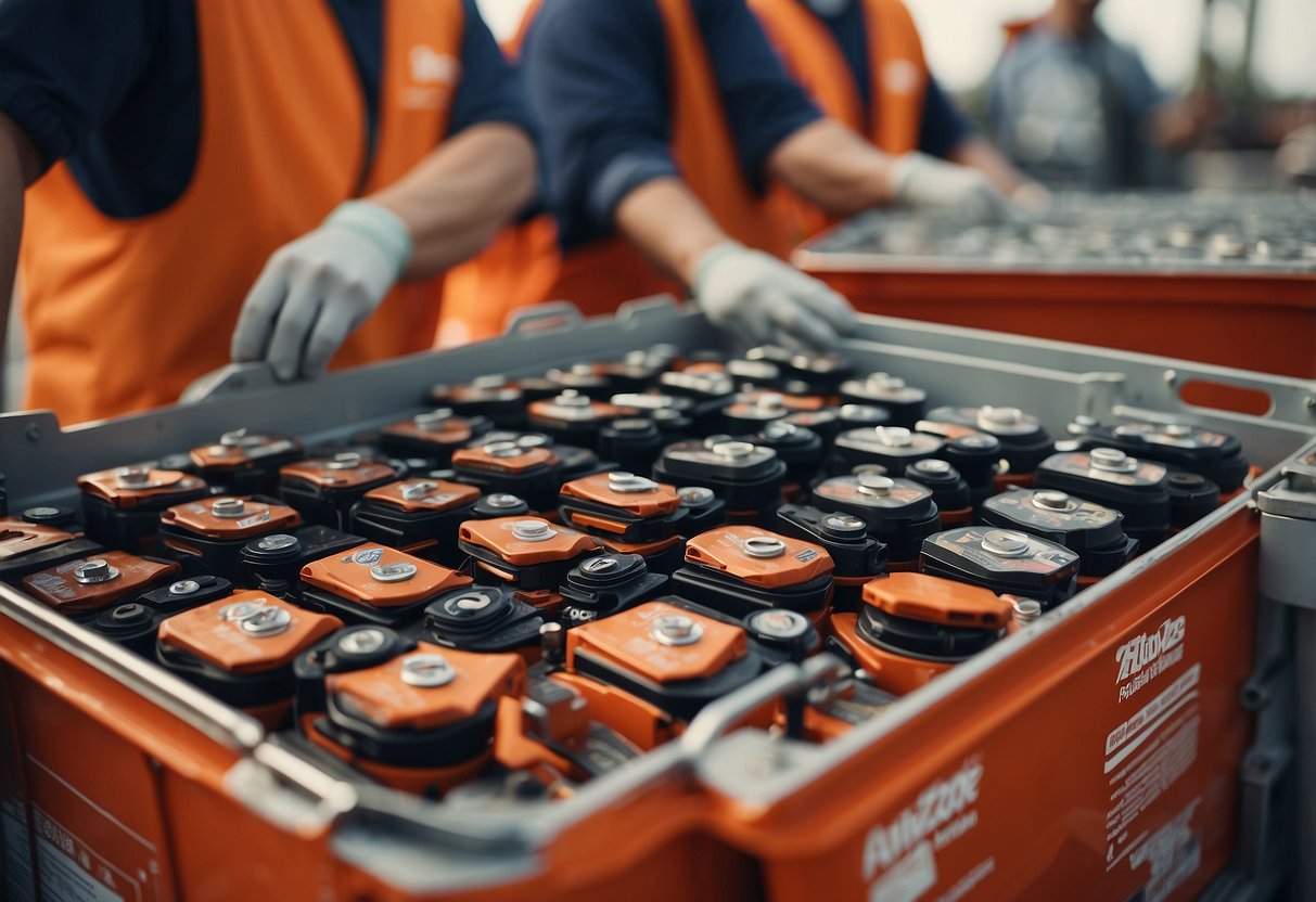 AutoZone workers recycle car batteries, promoting environmental responsibility