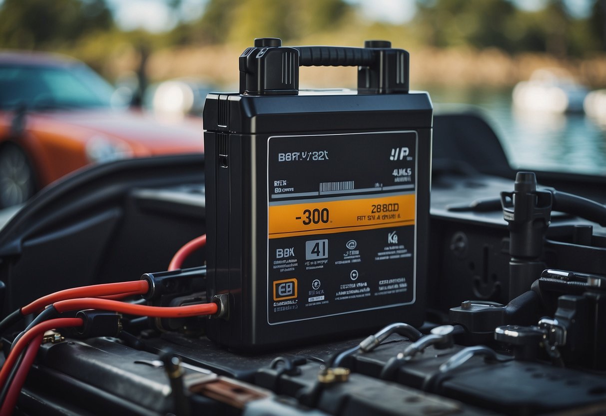 A car battery sits on a workbench, with a clear view of the water level indicator