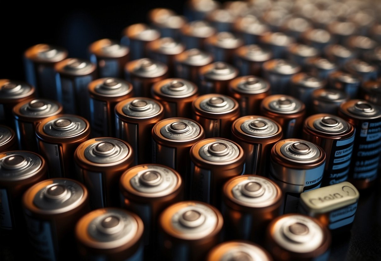 A row of AAA batteries lined up neatly, with a spotlight highlighting their quality and reliability