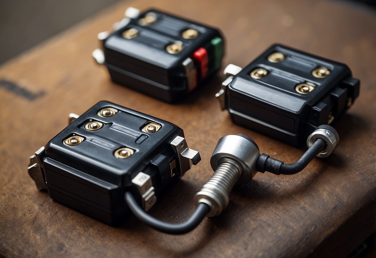 Car battery terminals sit on opposite sides of the battery, with the positive terminal typically on the left and the negative terminal on the right