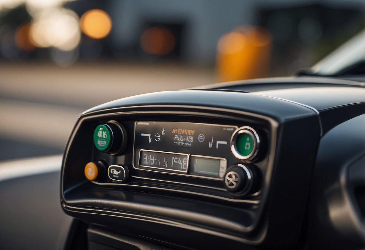 A car battery sits next to a fuel gauge, with arrows pointing from the battery to the gauge, symbolizing the impact on fuel consumption