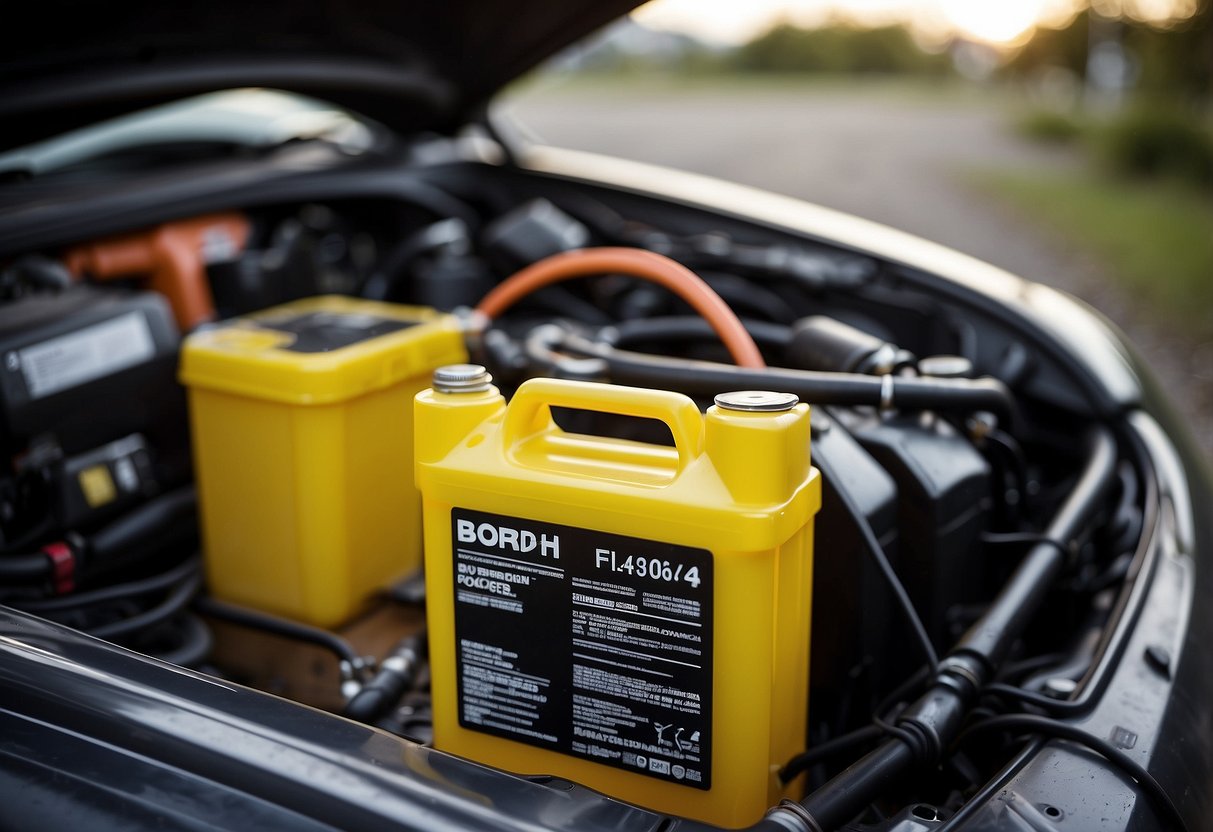 Sulfuric acid pours into a car battery, reacting with lead plates to generate electricity, essential for starting the engine and powering electrical systems