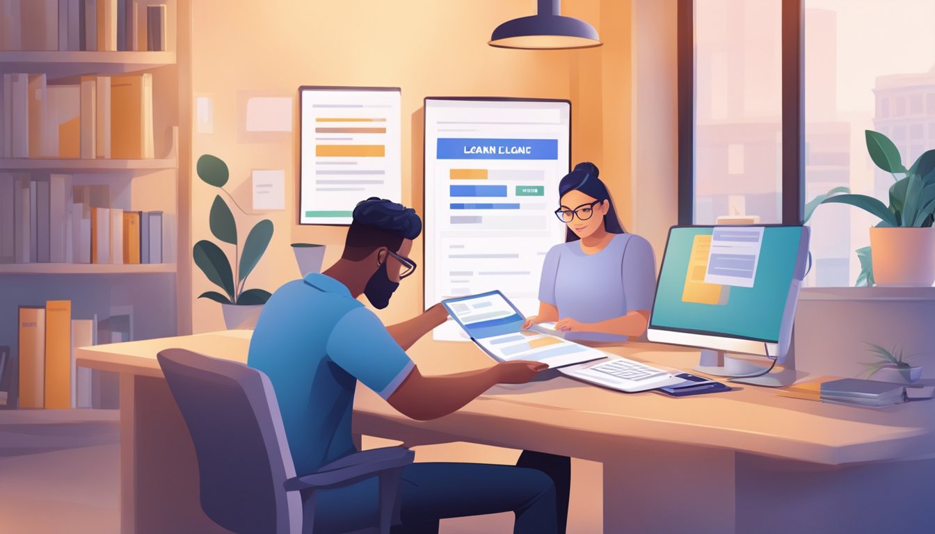 A business owner submits loan application online. Bank staff review and approve application. Loan is disbursed to business owner's account