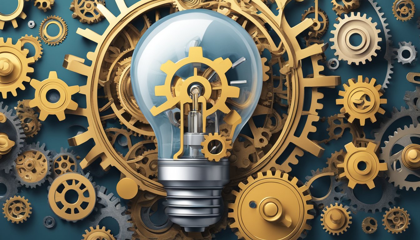 A lightbulb surrounded by gears, representing innovation strategy and business development