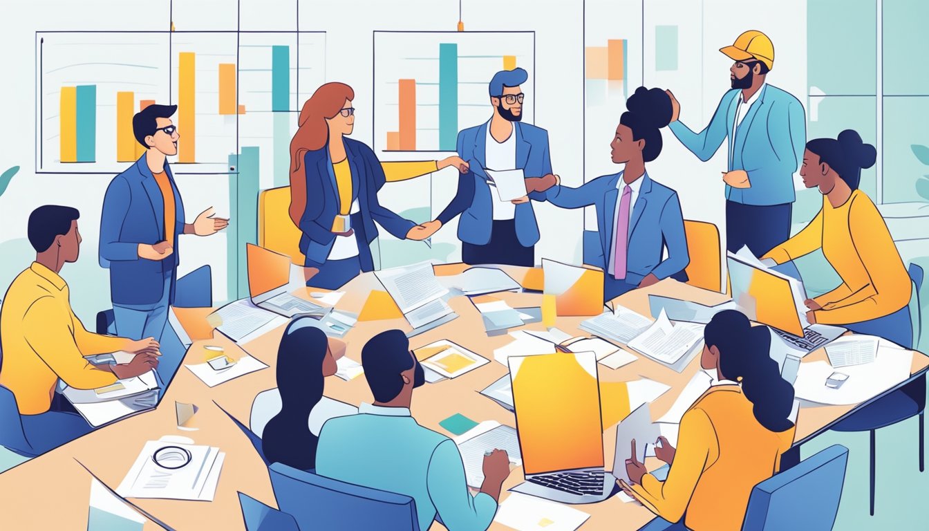 A group of people collaborating and building partnerships for innovation and business development