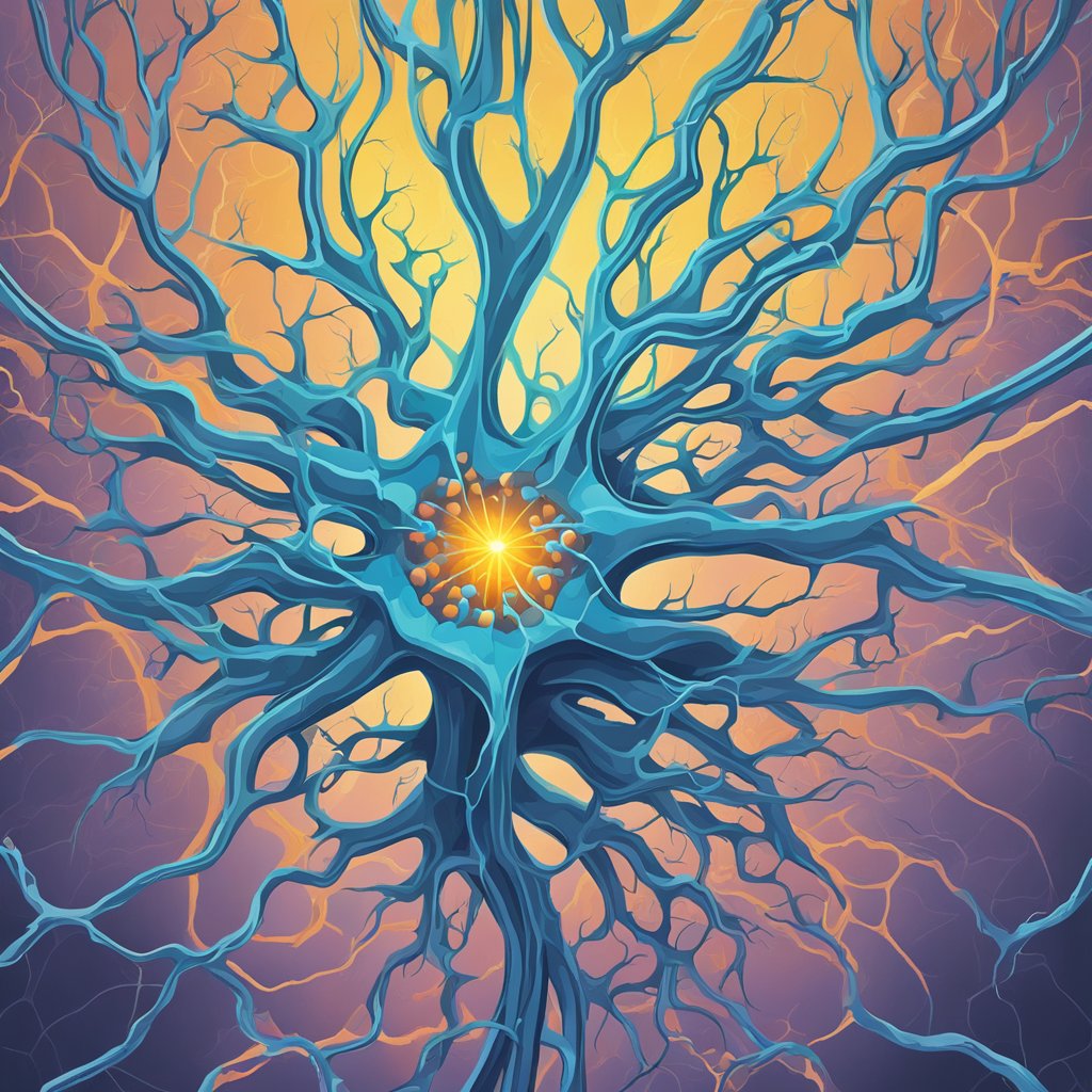 A neuron releasing acetylcholine into a synaptic cleft