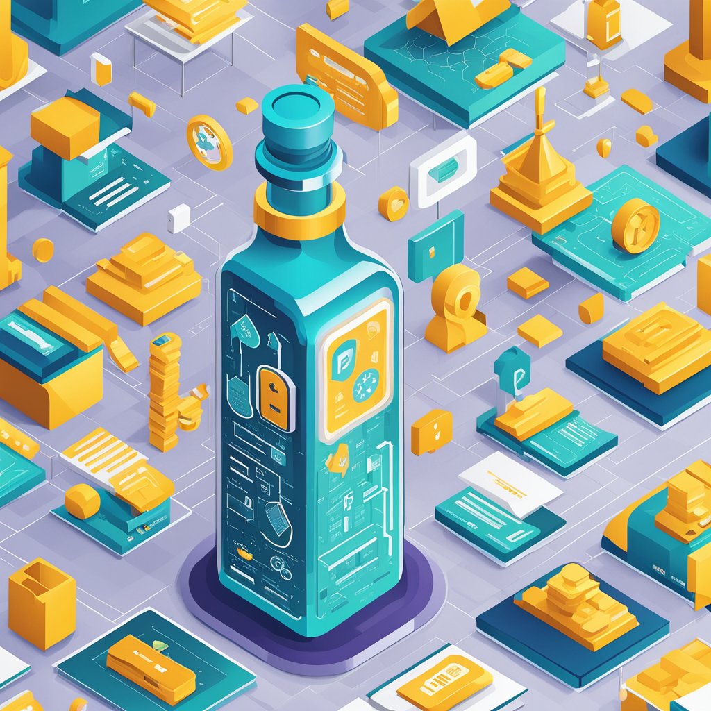 A bottle of Alpha GPC surrounded by icons representing improved cognition, focus, and memory