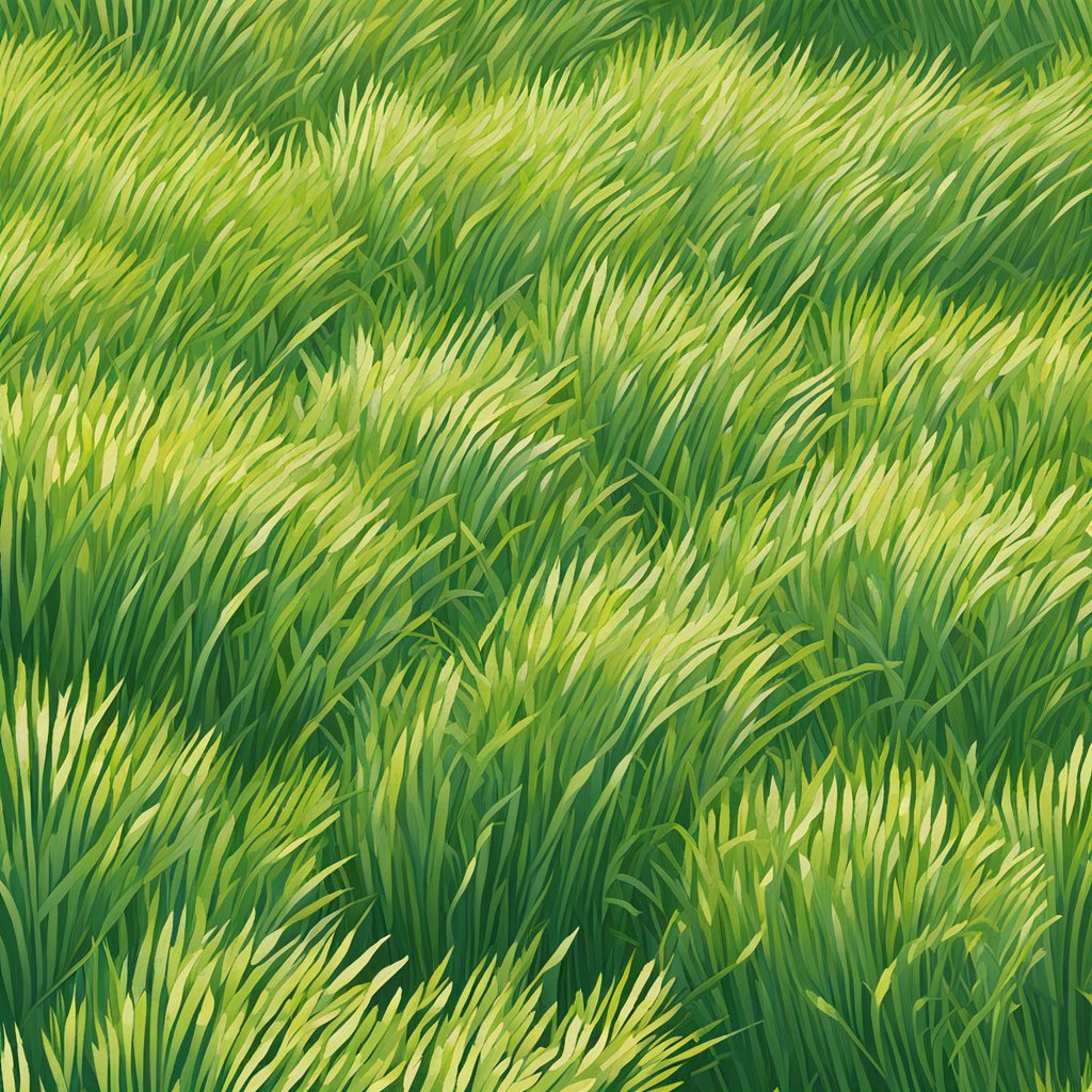 A field of tall, slender oat straw plants swaying in the breeze under a bright, sunny sky. The plants are lush and green, conveying a sense of vitality and health
