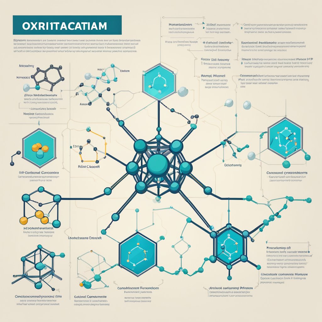 Oxiracetam's chemical structure with labeled functional groups and a visual representation of its mechanism of action on neuronal receptors