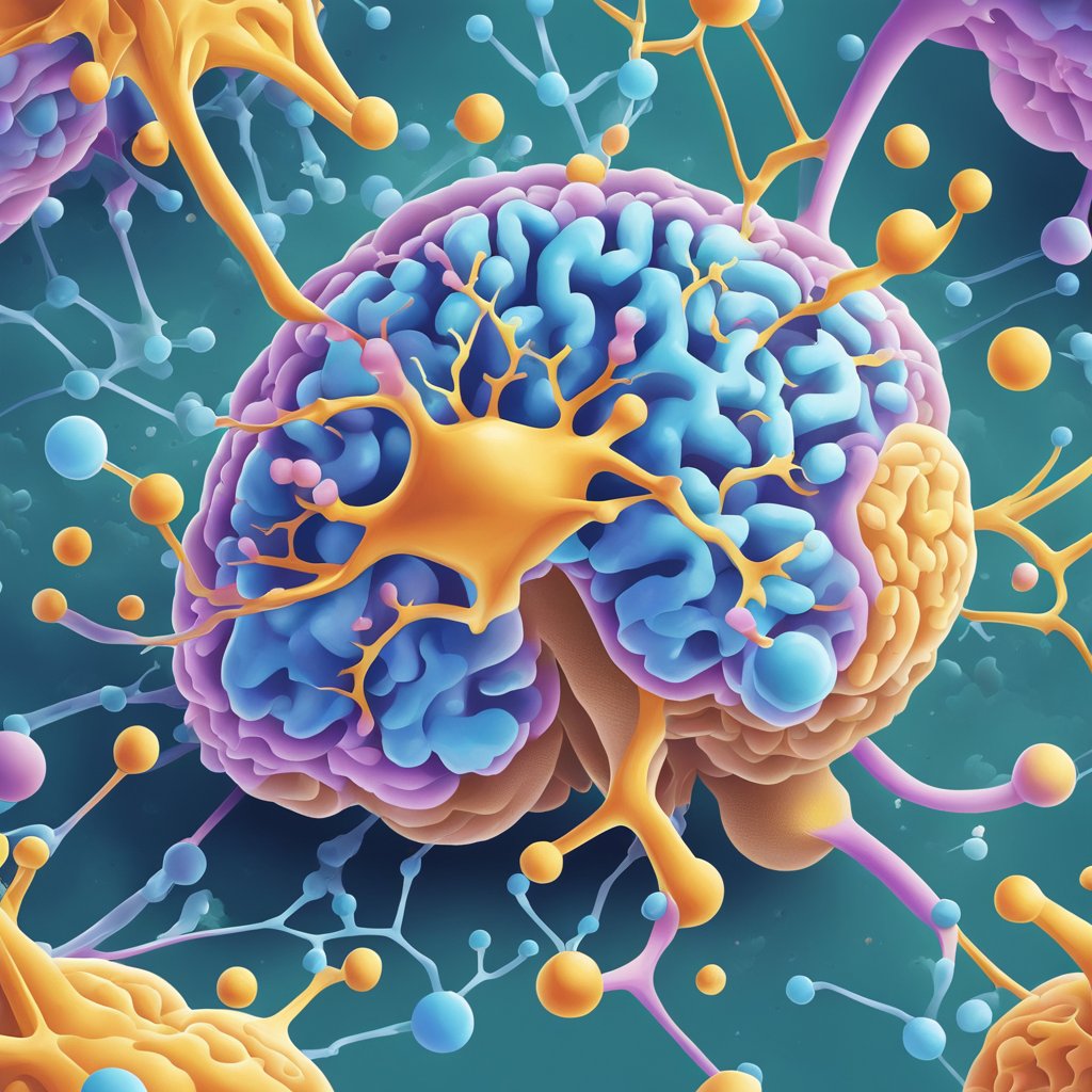 A brain neuron releasing BDNF molecules into the synaptic gap