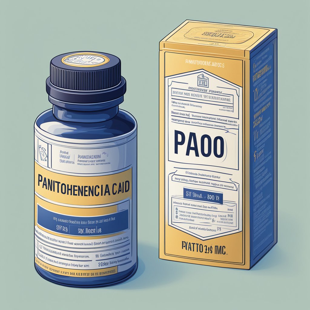 A bottle of Pantothenic Acid Basics with 500 mg label