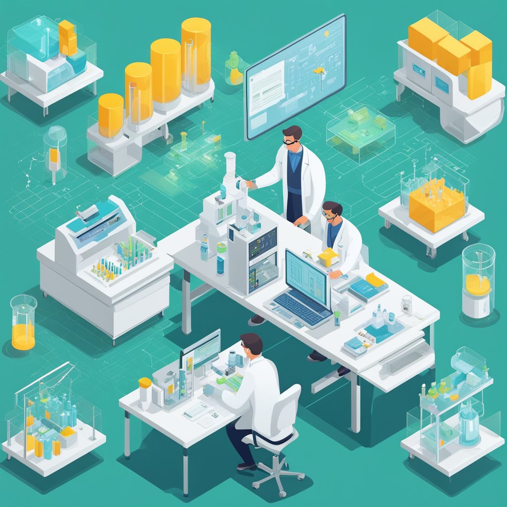 A scientist compares two types of lithium, surrounded by research papers and lab equipment