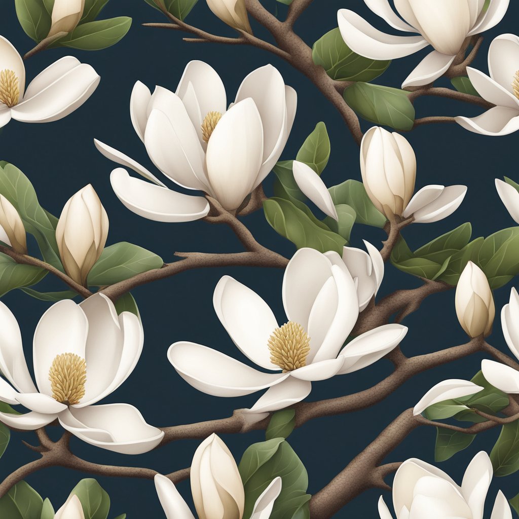 A magnolia tree shedding bark, revealing its smooth, pale surface