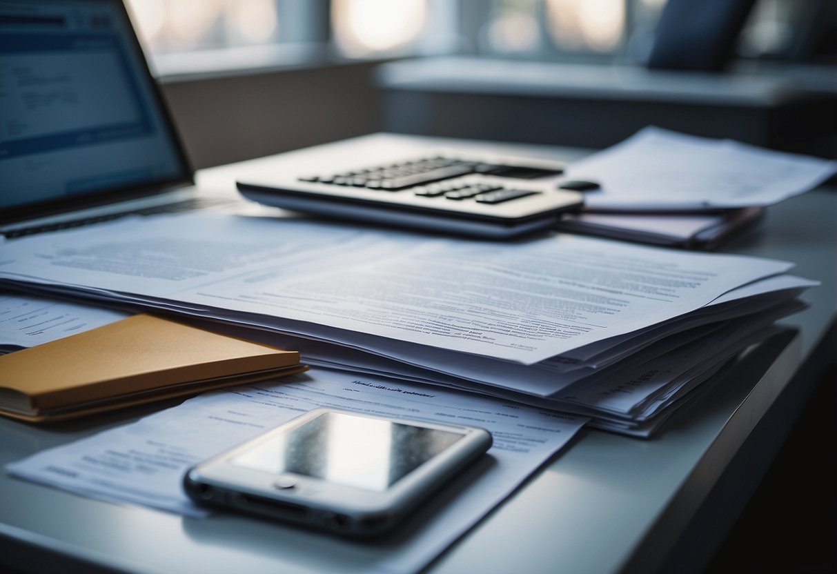 A desk with technical documents and public procurement forms